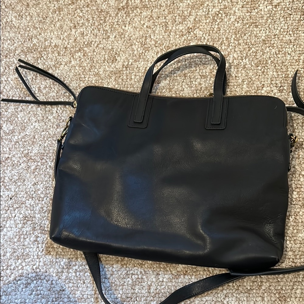 NEW Fossil Emma Laptop Bag Sleek Black Leather Briefcase with Versatile straps - Picture 6 of 7